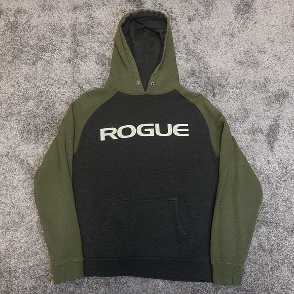 Rogue Fitness Hoodie Adult Medium Gym Crossfit Fleece Lined Training Gray Green - Picture 1 of 6